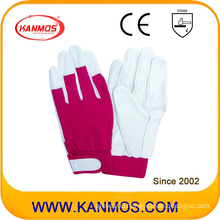 Spandex Adjustable Cuff Industrial Safety Pig Grain Leather Work Gloves (22006)